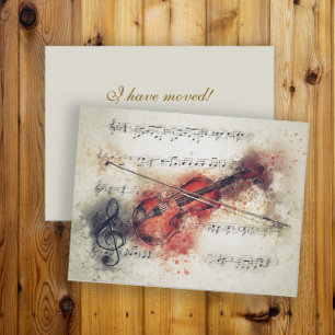 Verhuisbericht Waterverf Viool Bladmuziek Briefkaart