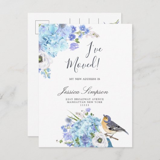 Verhuisberichtkaarten met blauwe hortensia bloemen aankondigingskaart (Voorkant / Achterkant)