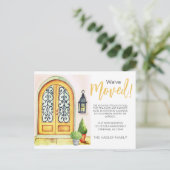 Verhuisd Gele Deur Aankondigingskaart (Staand voorkant)