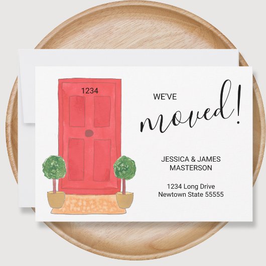 Verhuisd Wij Zijn Verhuisd Rode Deur Aquarel Aankondiging