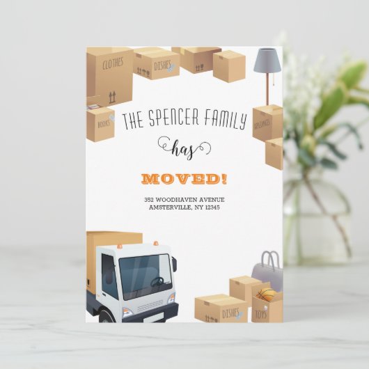 Verhuisdozen Verplaatste aankondiging (Staand voorkant)