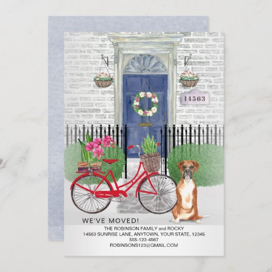 Verhuizen Boxer Hond Fietsdeur Nieuw Huis Aankondiging (Voorkant / Achterkant)