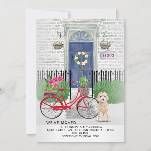 Verhuizen Champagne Cockapoo Fietsdeur Nieuw Huis Aankondiging (Voorkant)