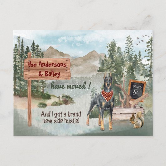 Verhuizen Doberman Pine Bossen Nieuw Adres Aankondigingskaart (Voorkant)