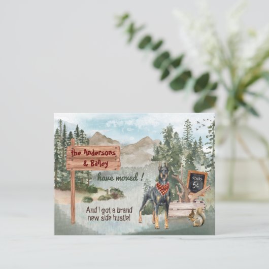 Verhuizen Doberman Pine Bossen Nieuw Adres Aankondigingskaart (Staand voorkant)