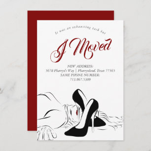 Verhuizen is vermoeiend Zwart en rood Nieuw adre Aankondiging