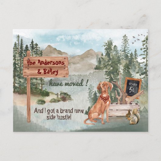 Verhuizen Vizsla Dog Woodland Pines Nieuw adres Aankondigingskaart (Voorkant)