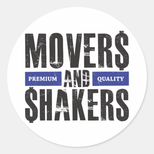 Verhuizers en Shakers - Blauw Ronde Sticker (Voorkant)