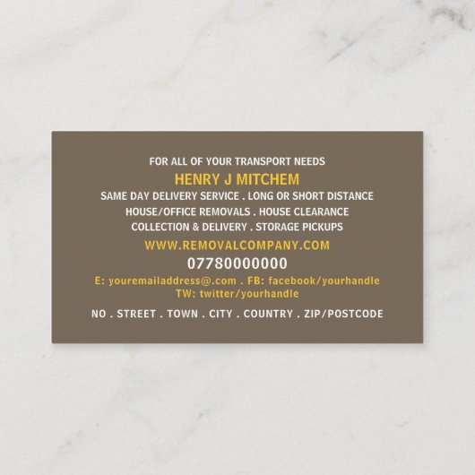Verhuizing Man huis ontwerp, verhuizing bedrijf Visitekaartje (Achterkant)