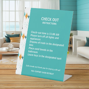 Verhuur Check-Out Info Retro Starburst Reclamebord Met Voetstuk