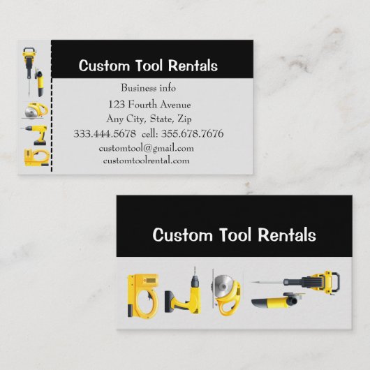 Verhuur van aangepaste gereedschapsuitrusting visitekaartje (Voorkant / Achterkant)