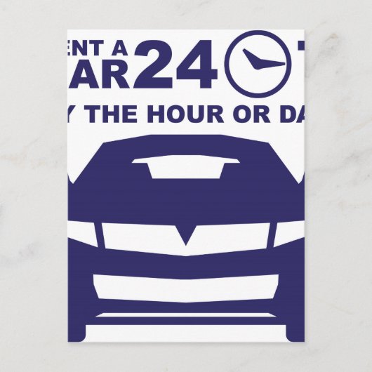 Verhuur van auto's per uur of dag 24-7 briefkaart (Voorkant)