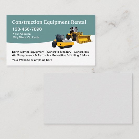 Verhuur van bouwmaterieel visitekaartje (Voorkant / Achterkant)