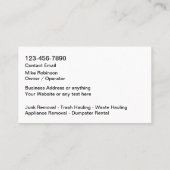 Verhuur van junk Removal en Dumpster Visitekaartje (Achterkant)