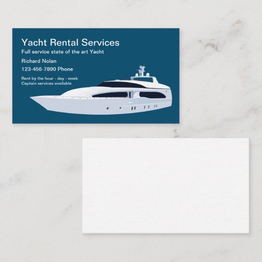 Verhuur van luxejacht visitekaartje (Voorkant / Achterkant)