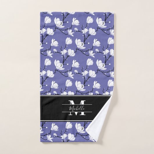 Veri Periwinkle Blue Monogrammed Magnolia Flower Bad Handdoek (Handdoek)