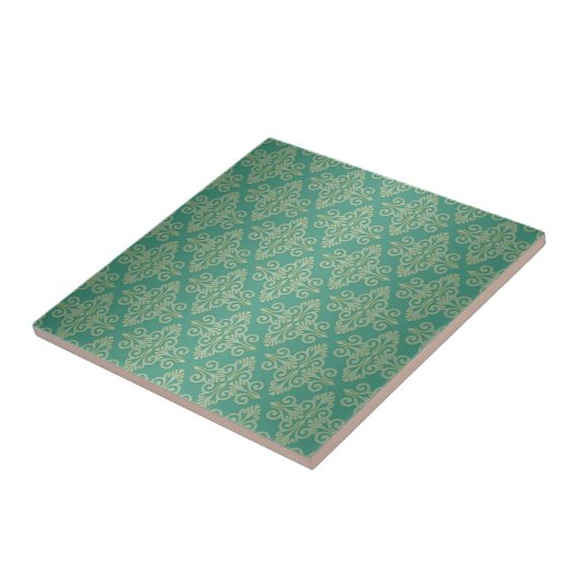 Veridian Green Damask Pattern Tegeltje (Zijkant)