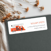 Verjaaradres van Cute Red Firetruck Engine Kindere Etiket