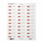 Verjaaradres van Cute Red Firetruck Engine Kindere Etiket (Full Sheet)