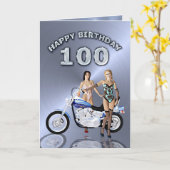 verjaardag 100 met meisjes en een motorfiets kaart (Gele Bloem)
