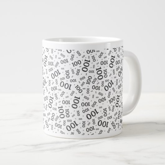 Verjaardag 100 Zwart/Wit Willekeurig Nummer Patroo Grote Koffiekop (Voorkant rechts)