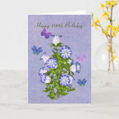 Verjaardag, 100e, Vlinders en Klokbloemen Kaart (Gele Bloem)