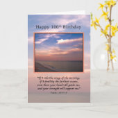 Verjaardag, 100e, zonsopgang op het strand, religi kaart (Gele Bloem)