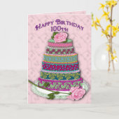 VERJAARDAG - 100STE - ROZEN OP VERFRAAIDE CAKE KAART (Gele Bloem)