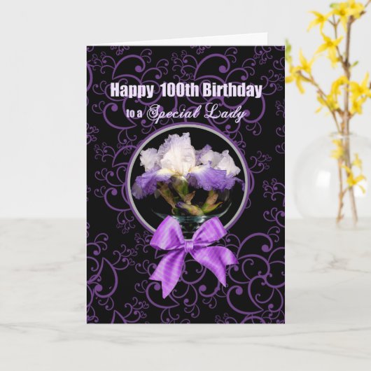 Verjaardag - 100th - Special Lady - Paarse Iris Kaart (Gele Bloem)