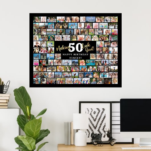 Verjaardag 108 Fotocollage waardoor AGE er goed ui Poster (Thuiskantoor)