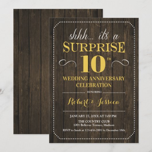 Verjaardag 10-jarig huwelijksjubileum - Hout Goud Kaart (Voorkant / Achterkant)