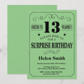 Verjaardag 13 Surprise Zwart en Groen Kaart (Voorkant / Achterkant)