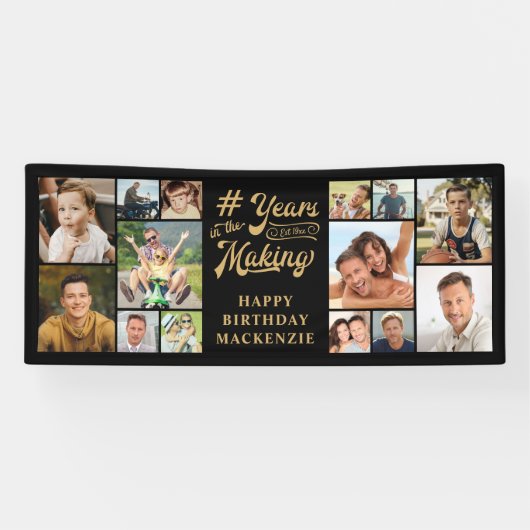 Verjaardag 14 Fotocollage Jaren in de maak Spandoek (Horizontaal)