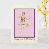 Verjaardag, 14e, Ballerina in Roze en Wit Kaart (Gele Bloem)