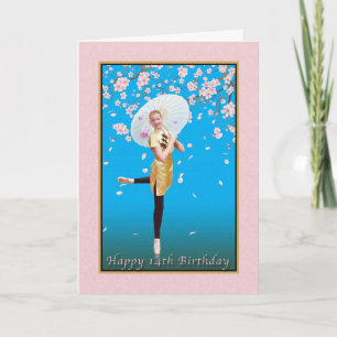 Verjaardag, 14e, Ballerina, Kersenbloesems Kaart