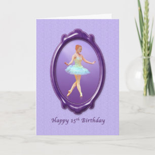 Verjaardag, 15e, Ballerina in Paarse en Lavendel Kaart