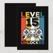 Verjaardag 15e niveau ontgrendeld 15 Gamen Vintage Kaart (Voorkant / Achterkant)