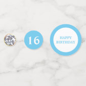 Verjaardag 16 jaar op turquoise blauw & wit confetti (Voorkanten)
