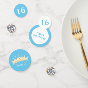 Verjaardag 16 jaar op turquoise blauw & wit confetti