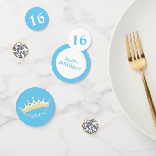 Verjaardag 16 jaar op turquoise blauw & wit confetti (Groep)