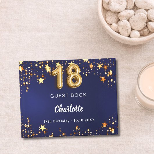 Verjaardag 18 jaar navyblauw gouden sterren gastenboek