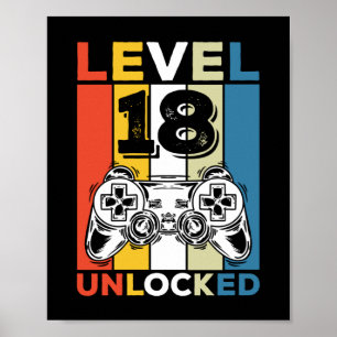 Verjaardag 18e level ontgrendeld 18 gamen vintage poster