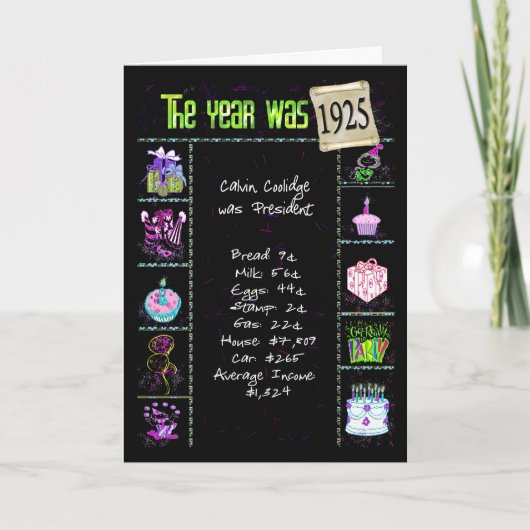 Verjaardag 1925 Leuke Trivia Feiten Kaart (Voorkant)