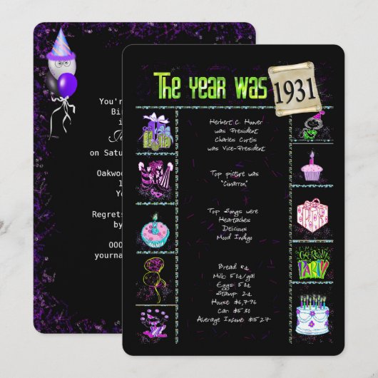 Verjaardag 1931 Uitnodiging (Voorkant / Achterkant)