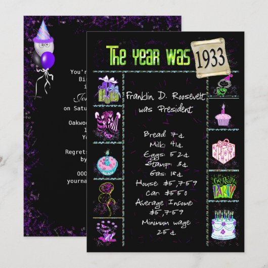 Verjaardag 1933 Uitnodiging (Voorkant / Achterkant)