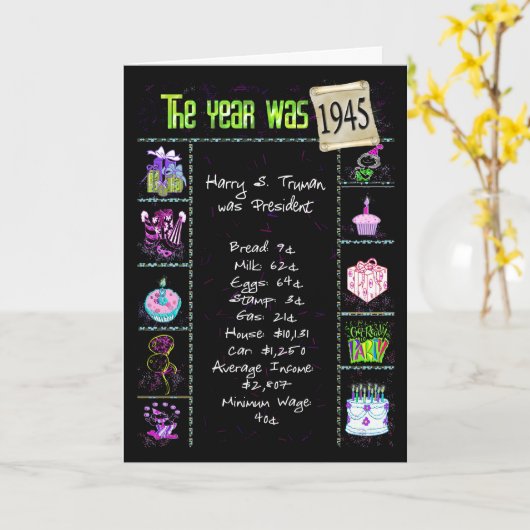 Verjaardag 1945 Leuke Trivia Feiten Kaart (Gele Bloem)