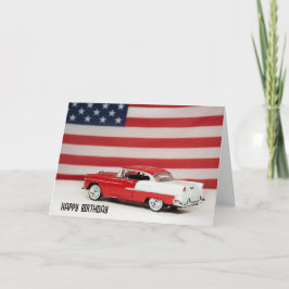 Verjaardag 1955 Chevy auto en vlag Kaart