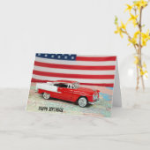 Verjaardag 1955 Chevy Car op een wegenkaart Kaart (Gele Bloem)