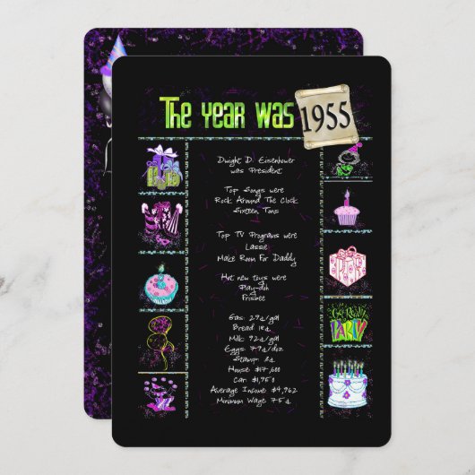 Verjaardag 1955 Feestuitnodiging Kaart (Voorkant / Achterkant)