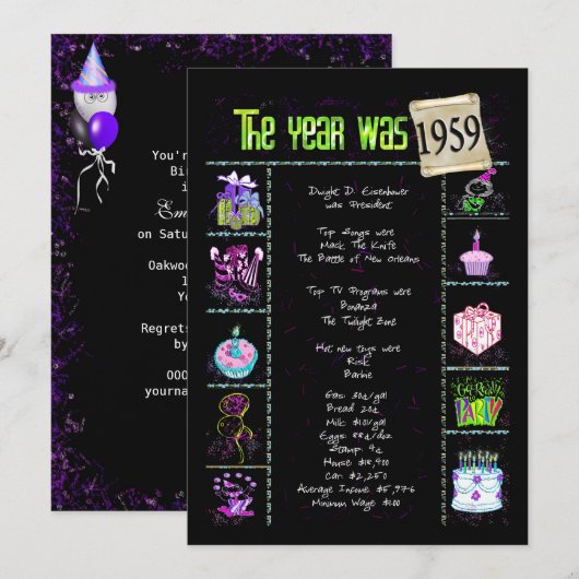 Verjaardag 1959 Uitnodiging (Voorkant / Achterkant)